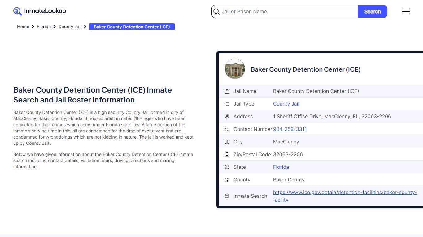 Baker County Detention Center (ICE) Inmate Search, Jail Roster ...